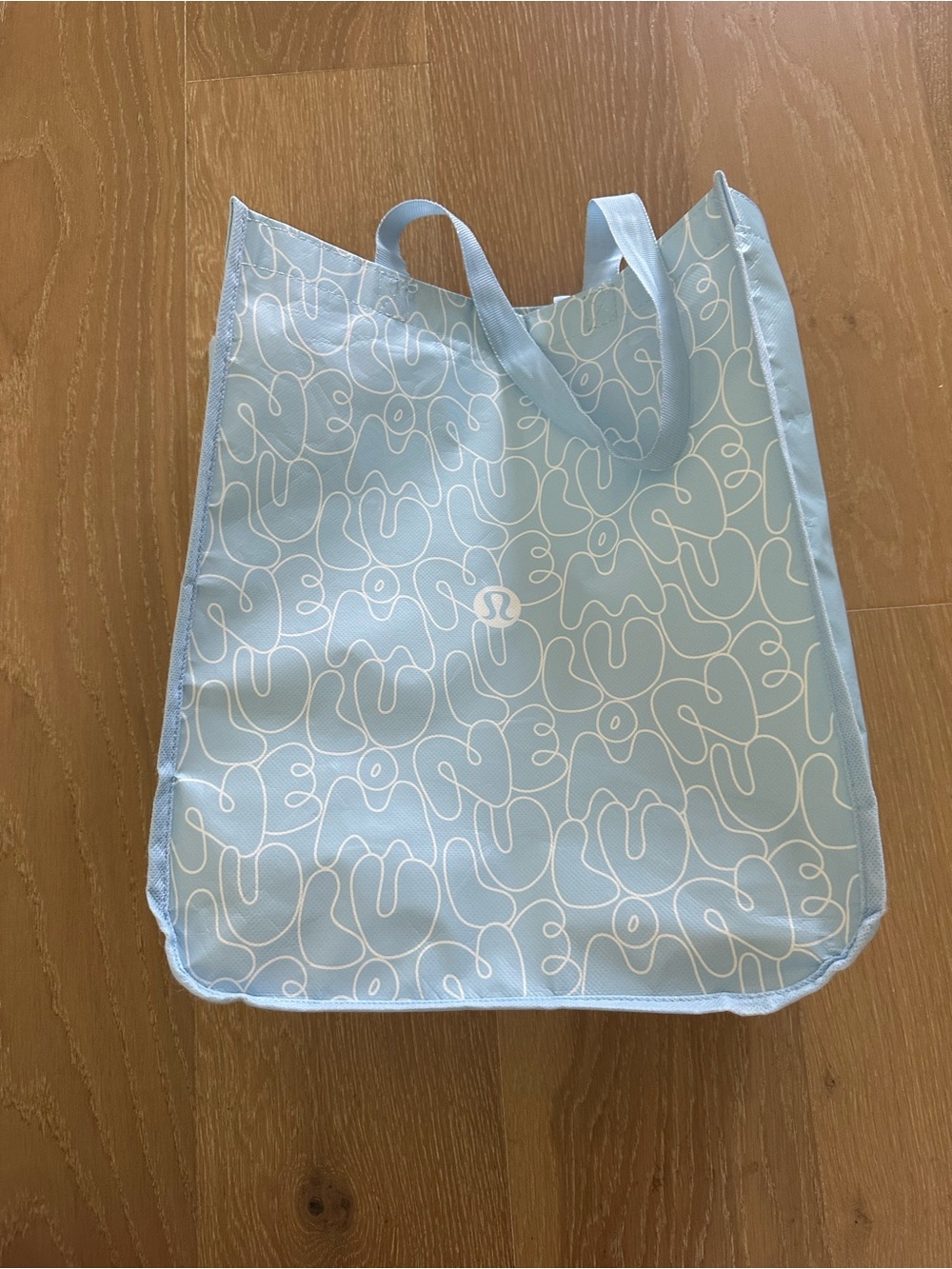Lululemon Large Light Blue White Reusable Bag Logo Shopping Tote